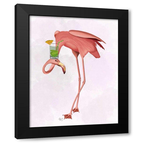 Flamingo and Cocktail 1 Black Modern Wood Framed Art Print with Double Matting by Fab Funky