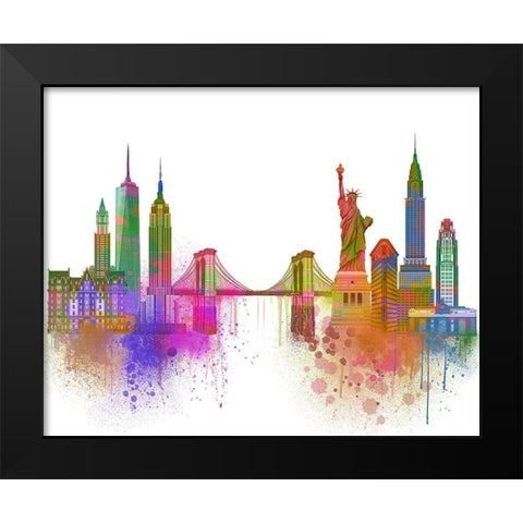 New York Skyline Rainbow Bright  Black Modern Wood Framed Art Print by Fab Funky