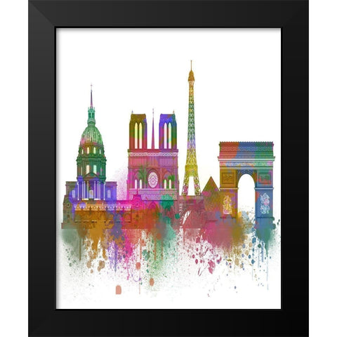 Paris Skyline Rainbow Bright  Black Modern Wood Framed Art Print by Fab Funky