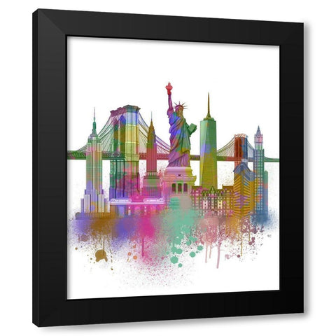 New York Skyline Rainbow Bright  Black Modern Wood Framed Art Print with Double Matting by Fab Funky