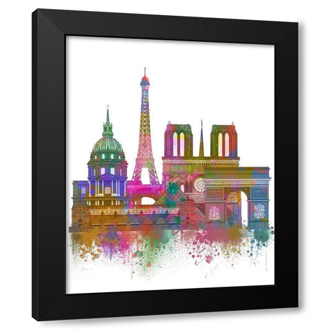 Paris Skyline Rainbow Bright  Black Modern Wood Framed Art Print by Fab Funky