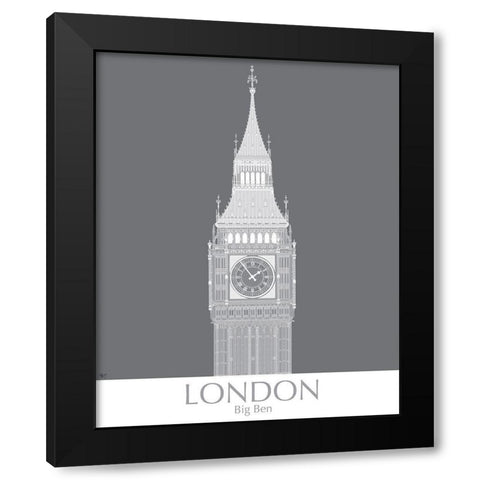 London Big Ben MonoChrome Black Modern Wood Framed Art Print with Double Matting by Fab Funky
