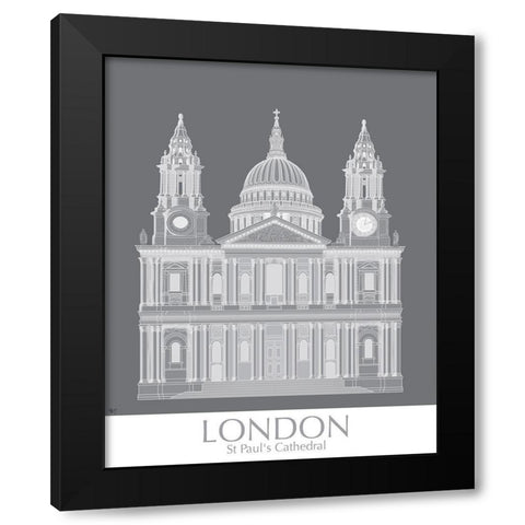 London St Pauls MonoChrome Black Modern Wood Framed Art Print by Fab Funky