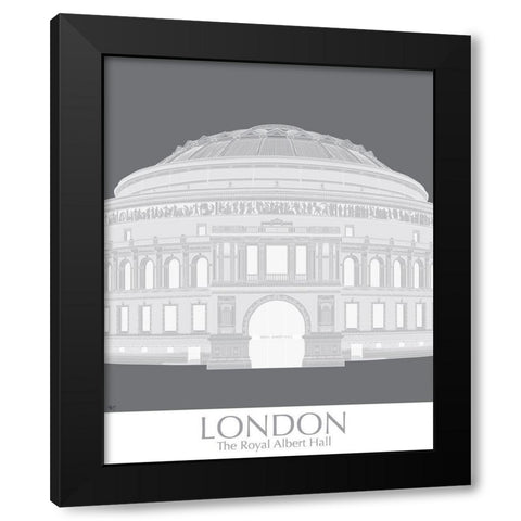 London Albert Hall Monochrome Black Modern Wood Framed Art Print with Double Matting by Fab Funky