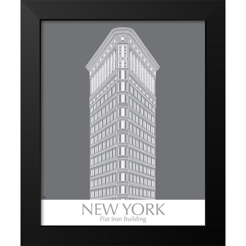 New York Flat Iron Building Monochrome Black Modern Wood Framed Art Print by Fab Funky