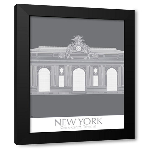 New York Grand Central Monochrome Black Modern Wood Framed Art Print by Fab Funky