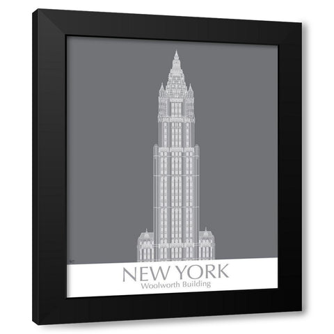 New York Woolworth Building Monochrome Black Modern Wood Framed Art Print with Double Matting by Fab Funky