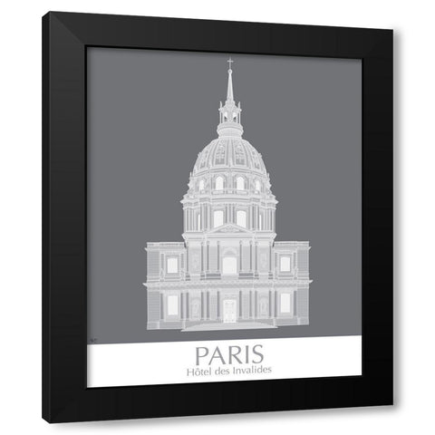 Paris Les Invalides Monochrome Black Modern Wood Framed Art Print by Fab Funky