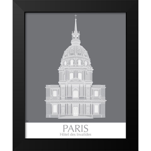 Paris Les Invalides Monochrome Black Modern Wood Framed Art Print by Fab Funky