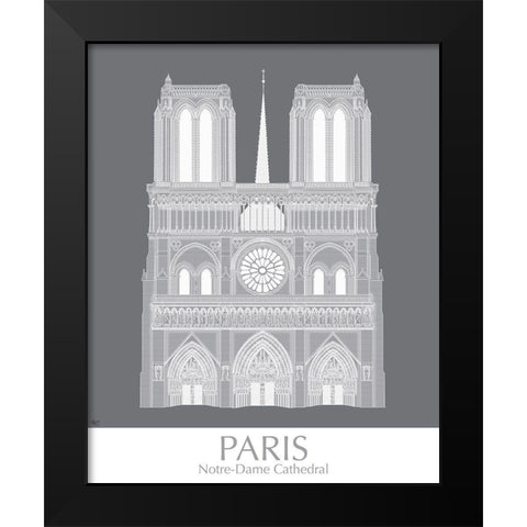 Paris Notre Dame Monochrome Black Modern Wood Framed Art Print by Fab Funky