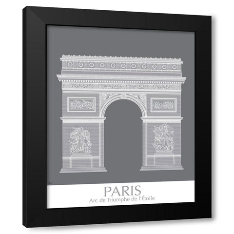 Paris Arc De Triomph Monochrome Black Modern Wood Framed Art Print by Fab Funky
