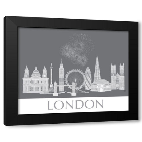 London Skyline Monochrome Black Modern Wood Framed Art Print by Fab Funky