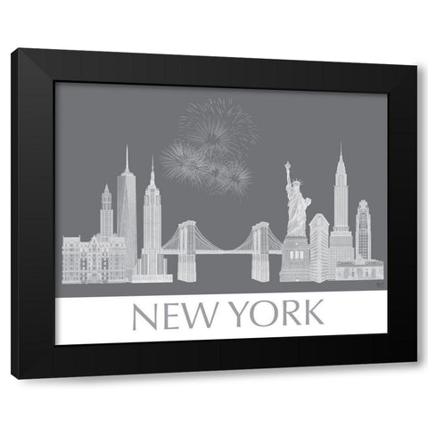New York Skyline Monochrome Black Modern Wood Framed Art Print by Fab Funky