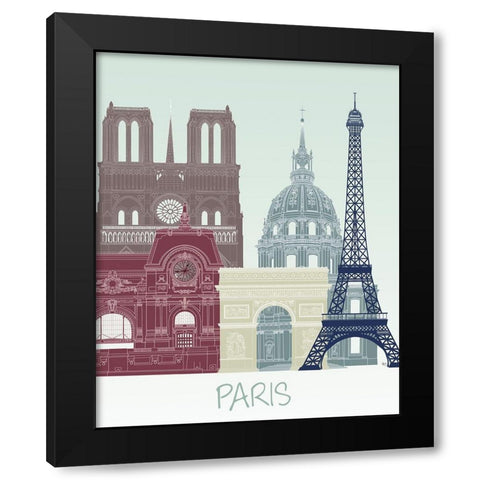 Paris Skyline  Black Modern Wood Framed Art Print by Fab Funky