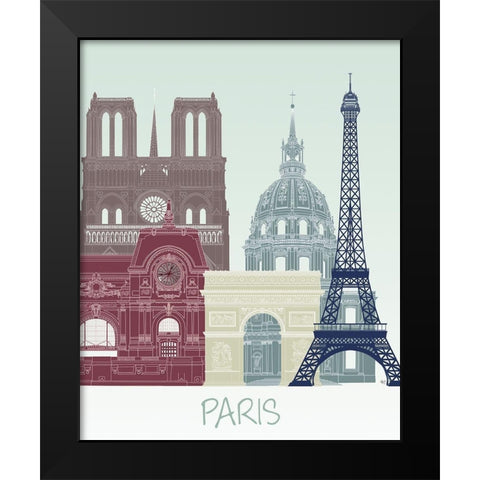 Paris Skyline  Black Modern Wood Framed Art Print by Fab Funky