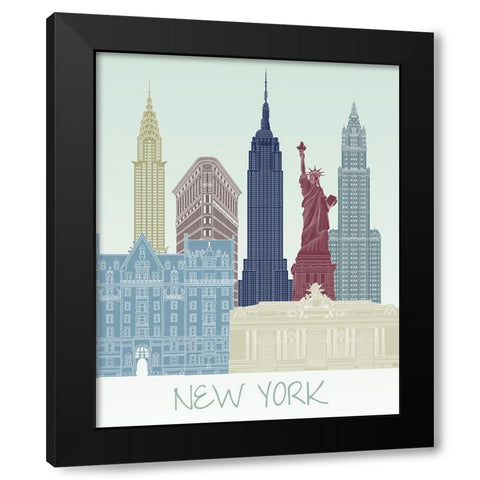 New York Skyline  Black Modern Wood Framed Art Print by Fab Funky
