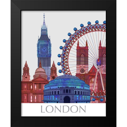 London Landmarks , Red Blue Black Modern Wood Framed Art Print by Fab Funky