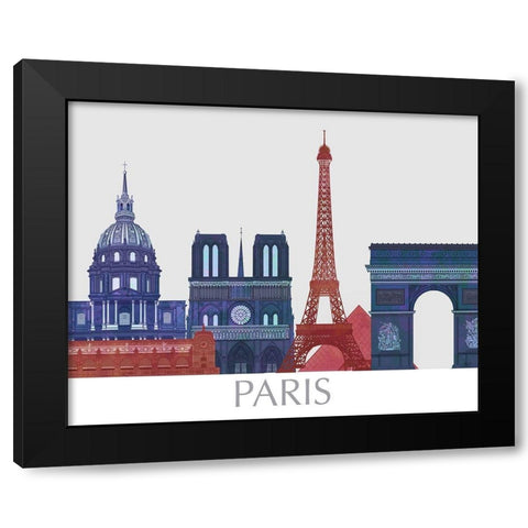 Paris Landmarks , Red Blue Black Modern Wood Framed Art Print with Double Matting by Fab Funky
