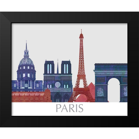 Paris Landmarks , Red Blue Black Modern Wood Framed Art Print by Fab Funky