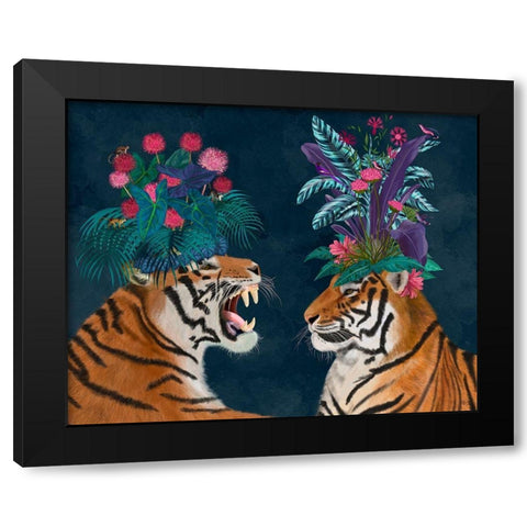 Hot House Tigers, Pair, Dark Black Modern Wood Framed Art Print with Double Matting by Fab Funky