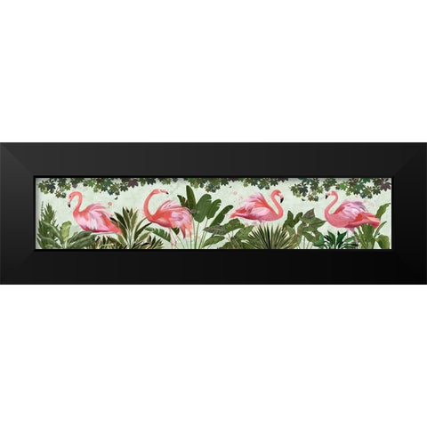 Fluffy Flamingos Black Modern Wood Framed Art Print by Fab Funky