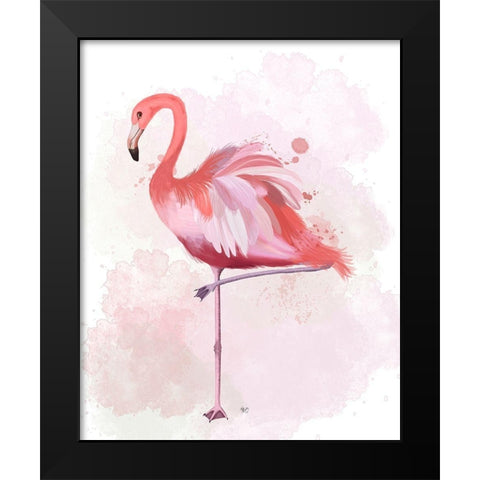 Fluffy Flamingo 4 Black Modern Wood Framed Art Print by Fab Funky