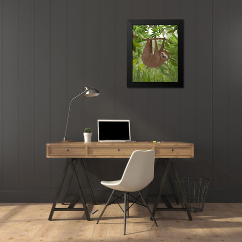 Sloth Hanging Around Black Modern Wood Framed Art Print by Fab Funky