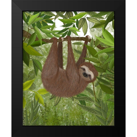 Sloth Hanging Around Black Modern Wood Framed Art Print by Fab Funky