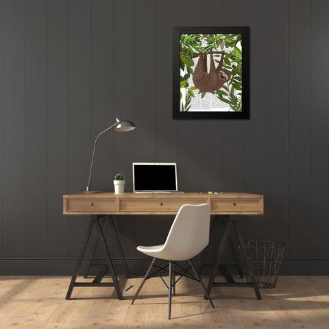 Sloth Hanging Around Black Modern Wood Framed Art Print by Fab Funky