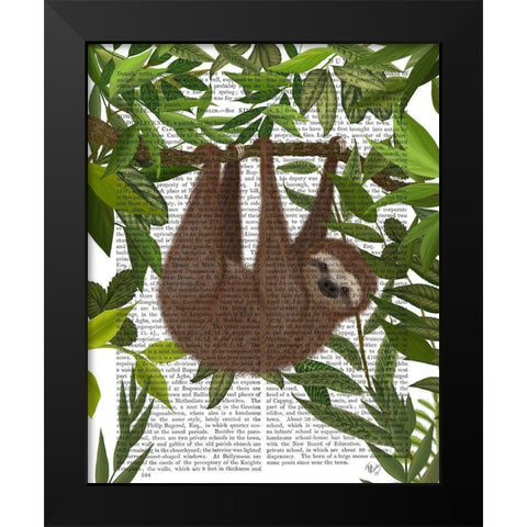 Sloth Hanging Around Black Modern Wood Framed Art Print by Fab Funky