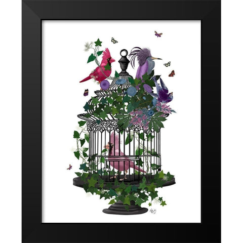 Flower Birdcage 1 Black Modern Wood Framed Art Print by Fab Funky