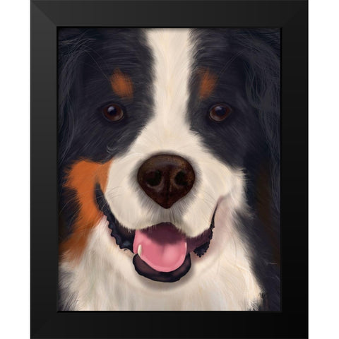 Bernese Big Dog Black Modern Wood Framed Art Print by Fab Funky