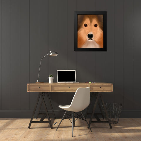 Shetland Sheepdog Big Dog Black Modern Wood Framed Art Print by Fab Funky