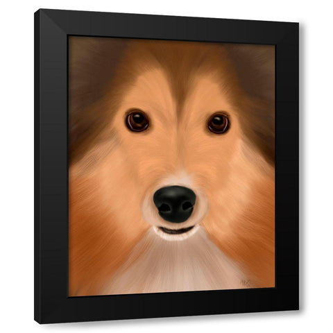 Shetland Sheepdog Big Dog Black Modern Wood Framed Art Print by Fab Funky