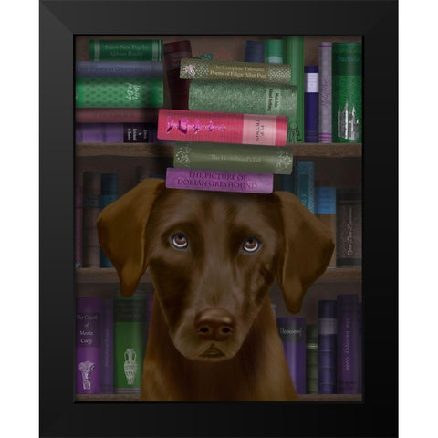 Brown Labrador and Books Black Modern Wood Framed Art Print by Fab Funky