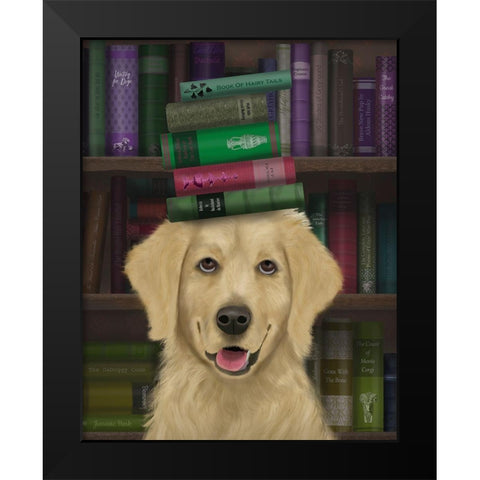 Golden Retriever and Books Black Modern Wood Framed Art Print by Fab Funky