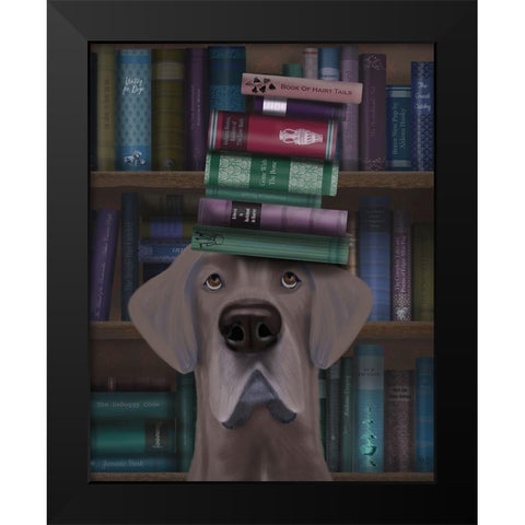 Great Dane and Books Black Modern Wood Framed Art Print by Fab Funky