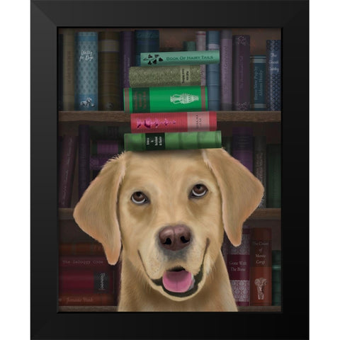Yellow Labrador and Books Black Modern Wood Framed Art Print by Fab Funky