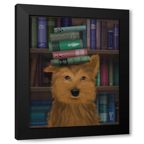 Yorkshire Terrier and Books Black Modern Wood Framed Art Print with Double Matting by Fab Funky