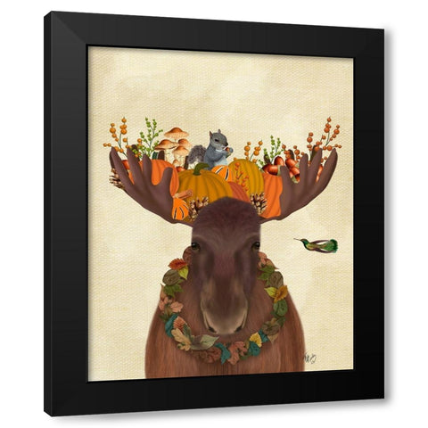 Moose and Pumpkins Black Modern Wood Framed Art Print with Double Matting by Fab Funky