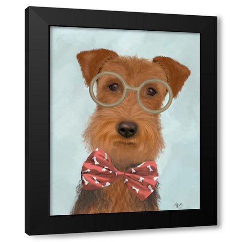 Airedale with Glasses and Bow Tie Black Modern Wood Framed Art Print with Double Matting by Fab Funky