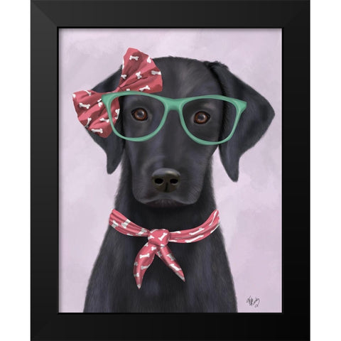 Black Labrador with Glasses and Scarf Black Modern Wood Framed Art Print by Fab Funky
