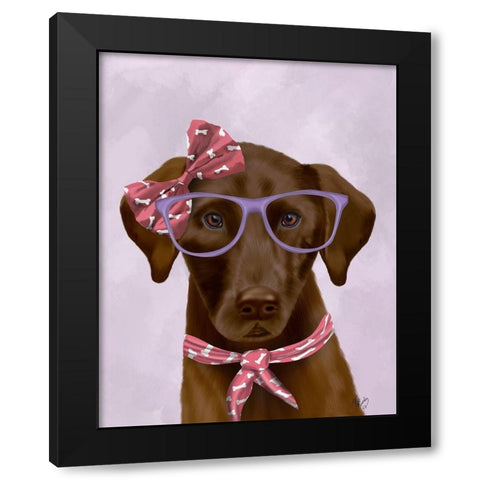 Chocolate Labrador with Glasses and Scarf Black Modern Wood Framed Art Print with Double Matting by Fab Funky