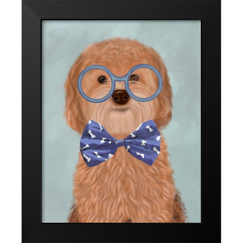 Cockerpoo, Apricot, with Glasses and Bow Tie Black Modern Wood Framed Art Print by Fab Funky