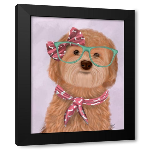 Cockerpoo, Apricot, with Glasses and Scarf Black Modern Wood Framed Art Print with Double Matting by Fab Funky