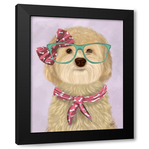 Cockerpoo, Blonde, with Glasses and Scarf Black Modern Wood Framed Art Print with Double Matting by Fab Funky