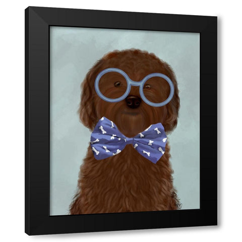 Cockerpoo, Chocolate, with Glasses and Bow Tie Black Modern Wood Framed Art Print with Double Matting by Fab Funky