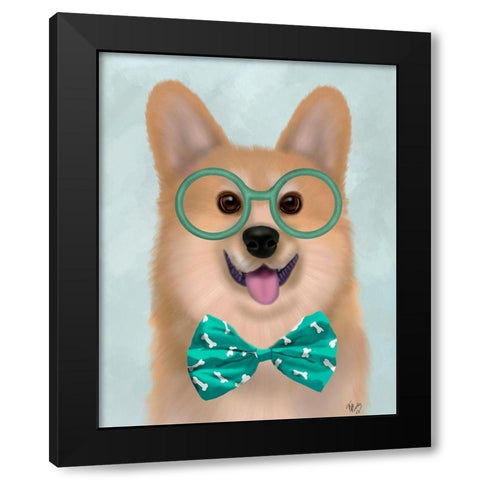 Corgi with Glasses and Bow Tie Black Modern Wood Framed Art Print with Double Matting by Fab Funky