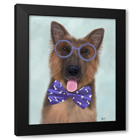 German Shepherd with Glasses and Bow Tie Black Modern Wood Framed Art Print with Double Matting by Fab Funky