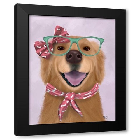 Golden Retriever, Glasses and Scarf Black Modern Wood Framed Art Print by Fab Funky